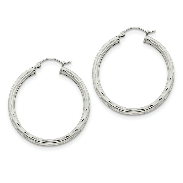Beautiful Sterling Silver Satin Finish Diamond-cut 5mm Hoop Earrings 